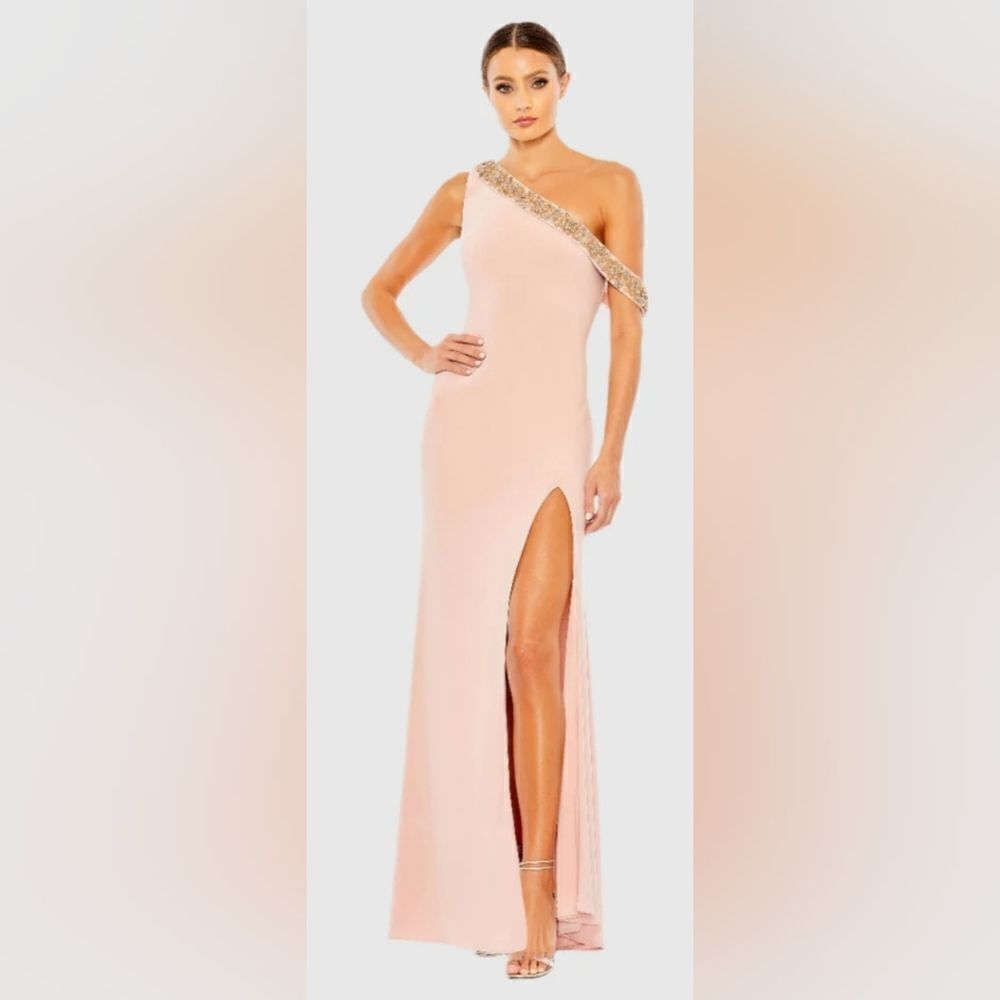 Mac Duggal 68163 Beaded Drop Shoulder Jersey Gown NWOT size 10 Rose Pink